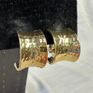 Vintage Monet Gold Tone Hammered Half Hoop Clip On Earrings